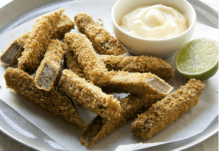 Panko-crusted beef scrumpets with tangy lime mayonnaise